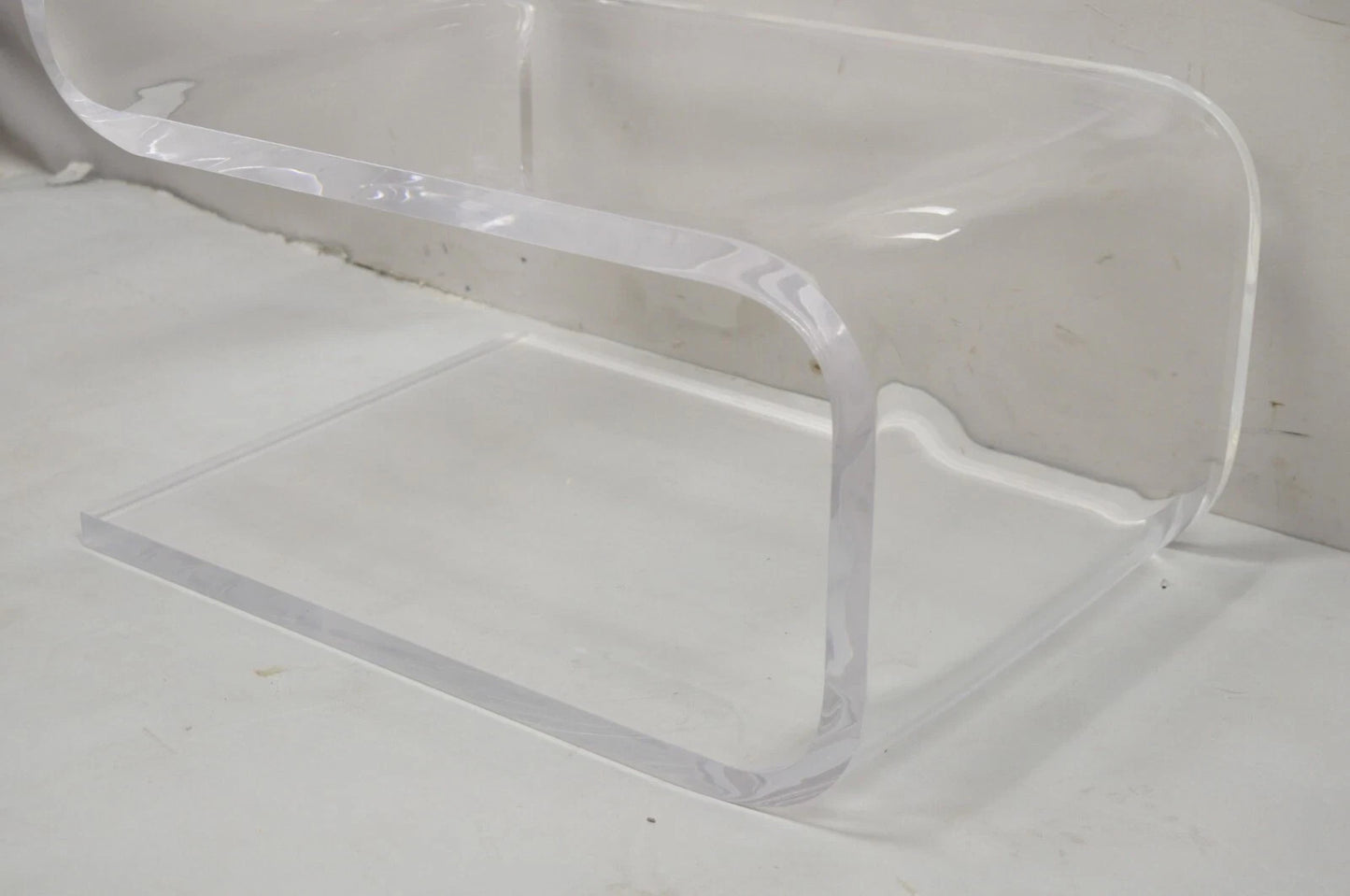 Vintage Mid Century Modern Clear Lucite Sculptural "S" Form" 3 Tier Side Table