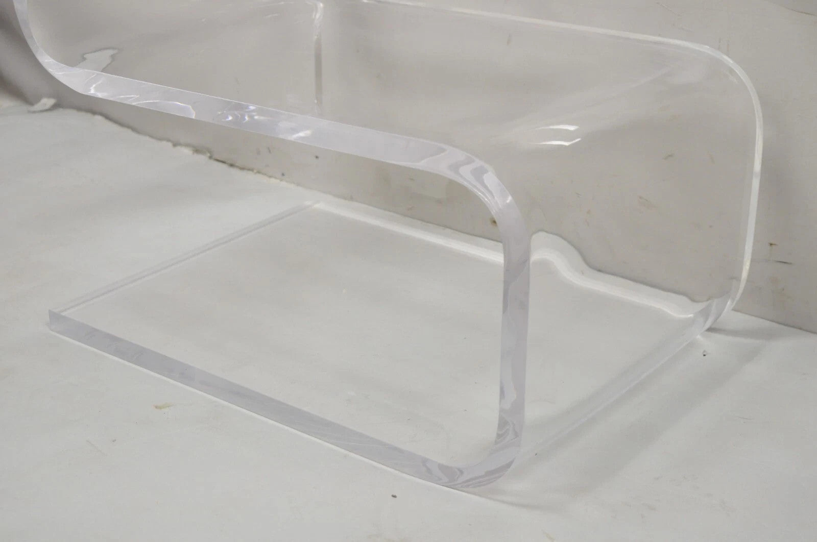 Vintage Mid Century Modern Clear Lucite Sculptural "S" Form" 3 Tier Side Table