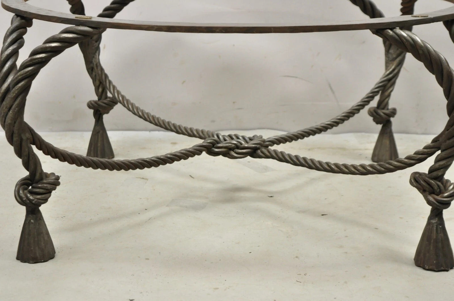 Italian Hollywood Regency Steel Knotted Rope and Tassel Round Glass Coffee Table