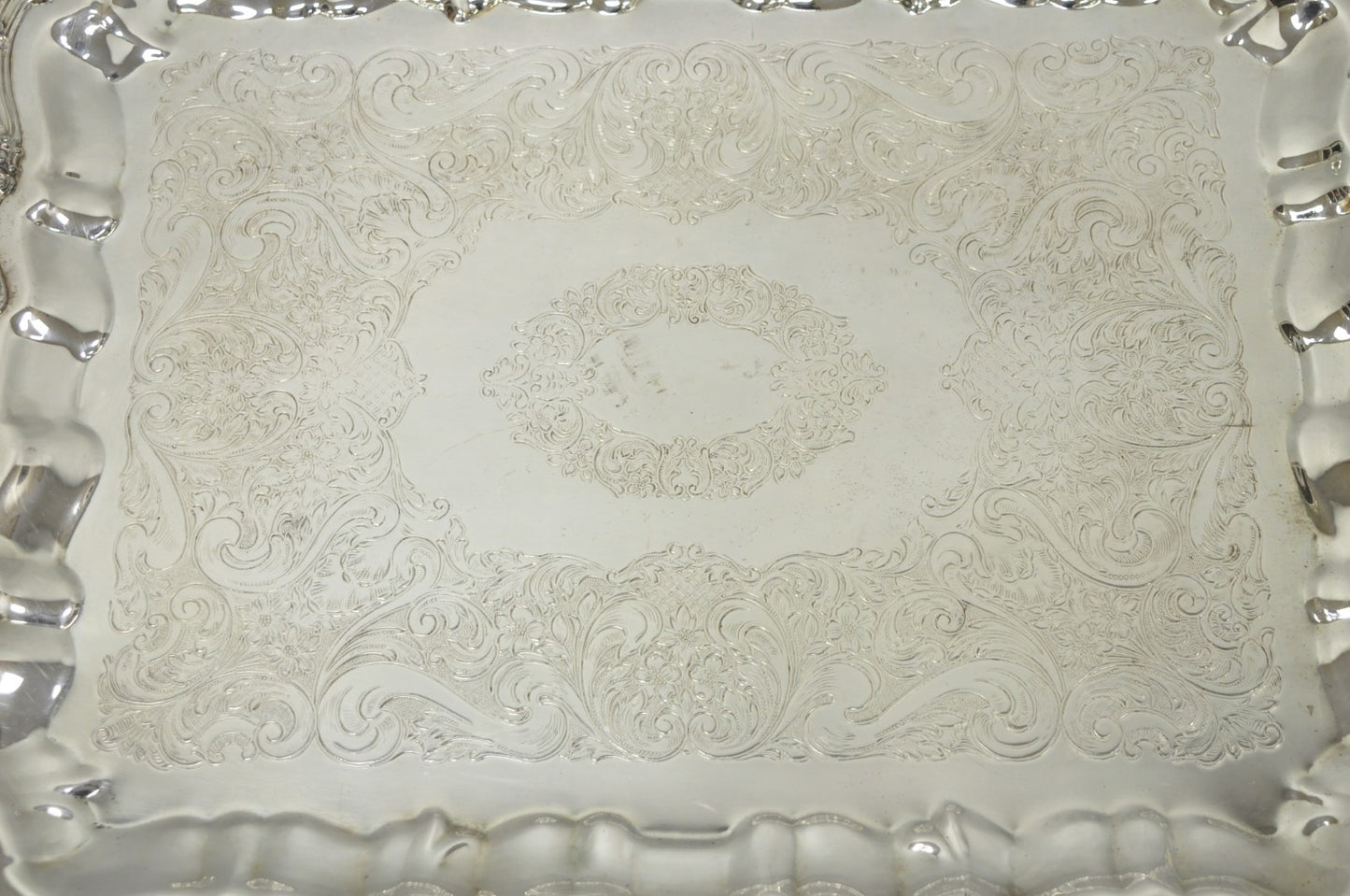 Vintage Sheridan English Victorian Silver Plated Footed Serving Platter Bar Tray
