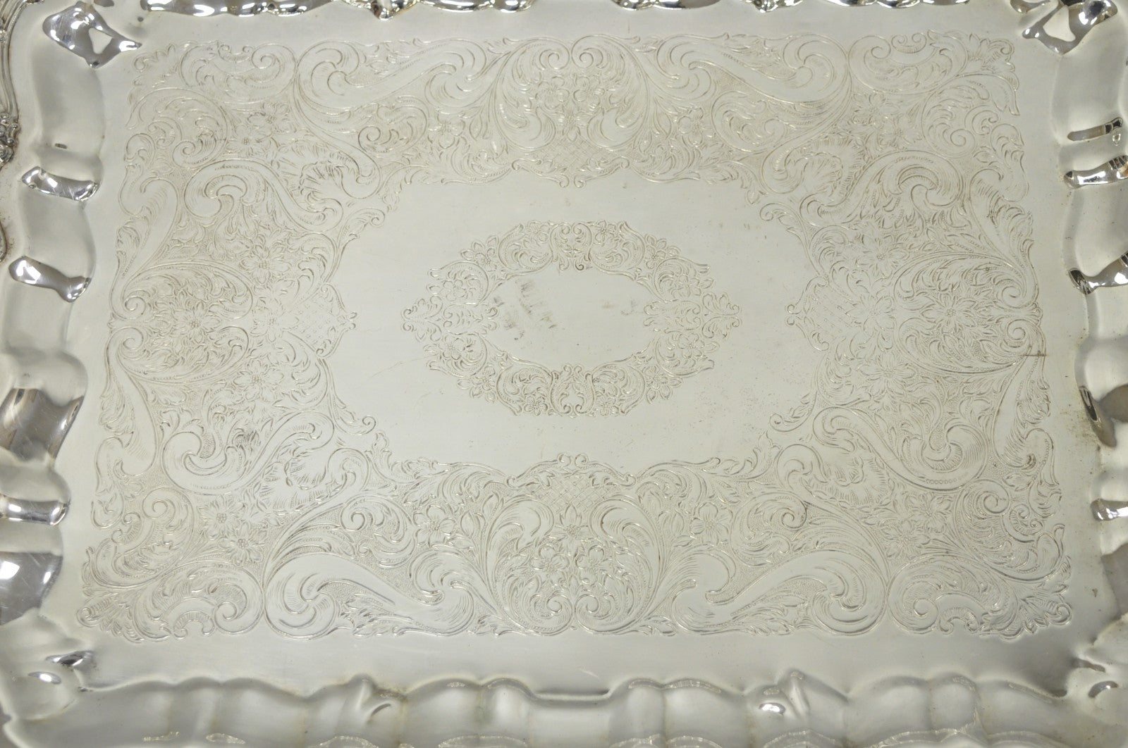 Vintage Sheridan English Victorian Silver Plated Footed Serving Platter Bar Tray