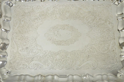 Vintage Sheridan English Victorian Silver Plated Footed Serving Platter Bar Tray