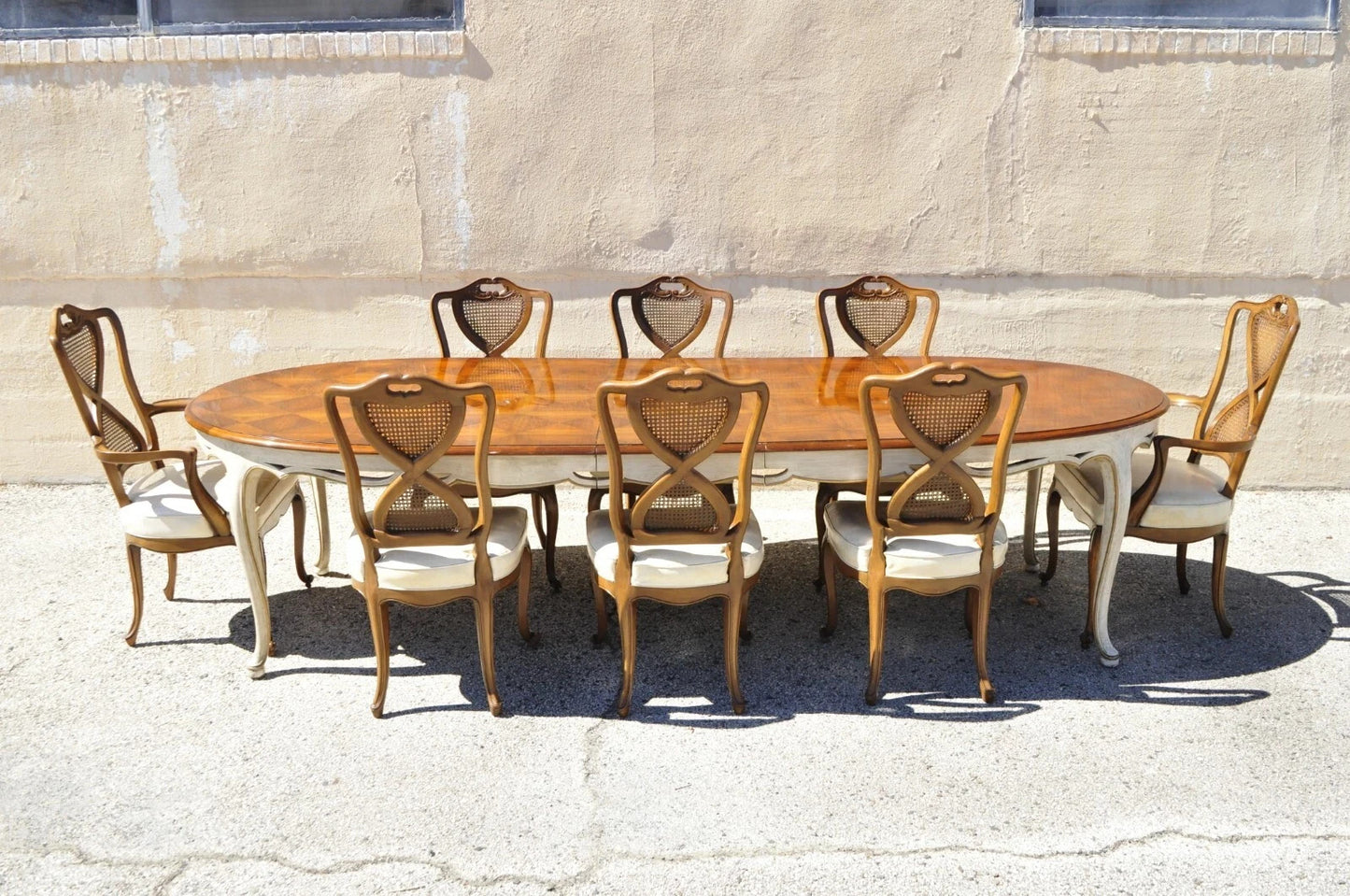 French Provincial Hollywood Regency Pretzel Cane Back Dining Chair - Set of 8