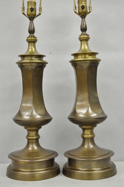 Vintage French Empire Patinated Bronze Brass Column Table Lamps by Wildwood Pair