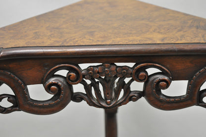 Antique Burl Walnut William & Mary Jacobean Triangular Accent Side Table