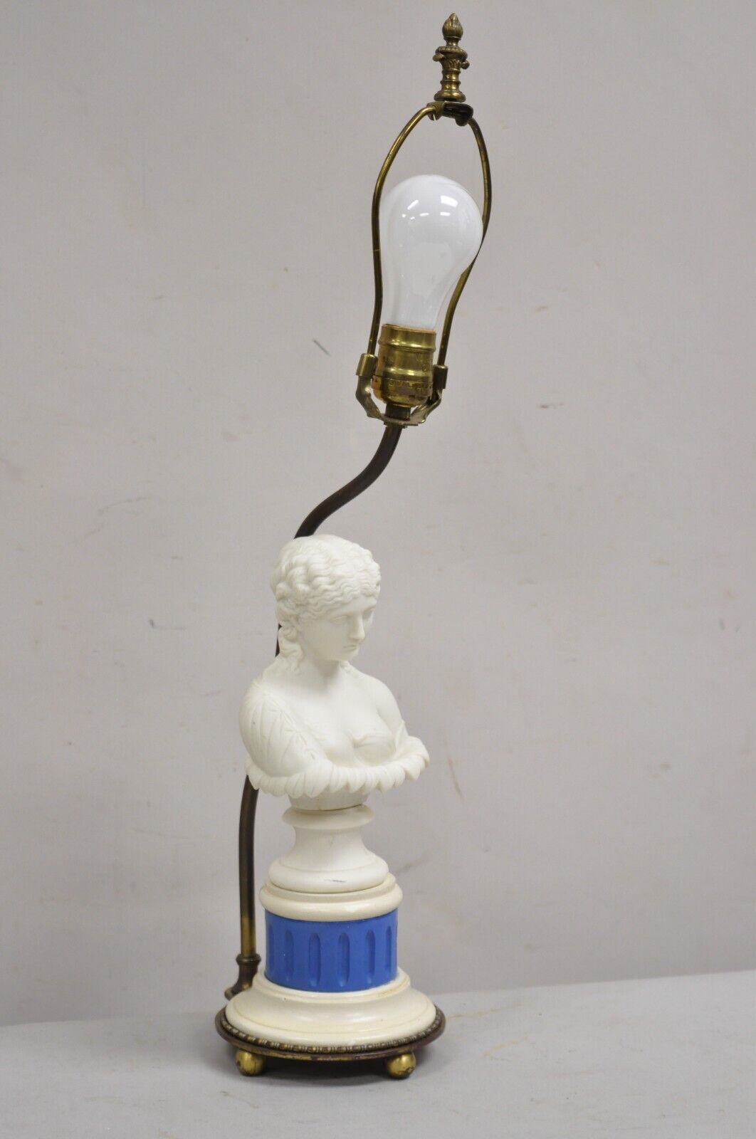 Antique French Victorian Small White Porcelain Woman Bust Boudoir Table Lamp