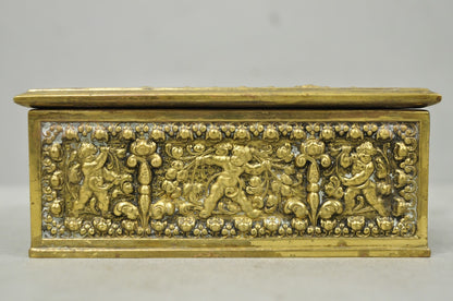 Antique Louis XV Style Brass Bronze Cherub Vanity Jewelry Tobacco Box Humidor
