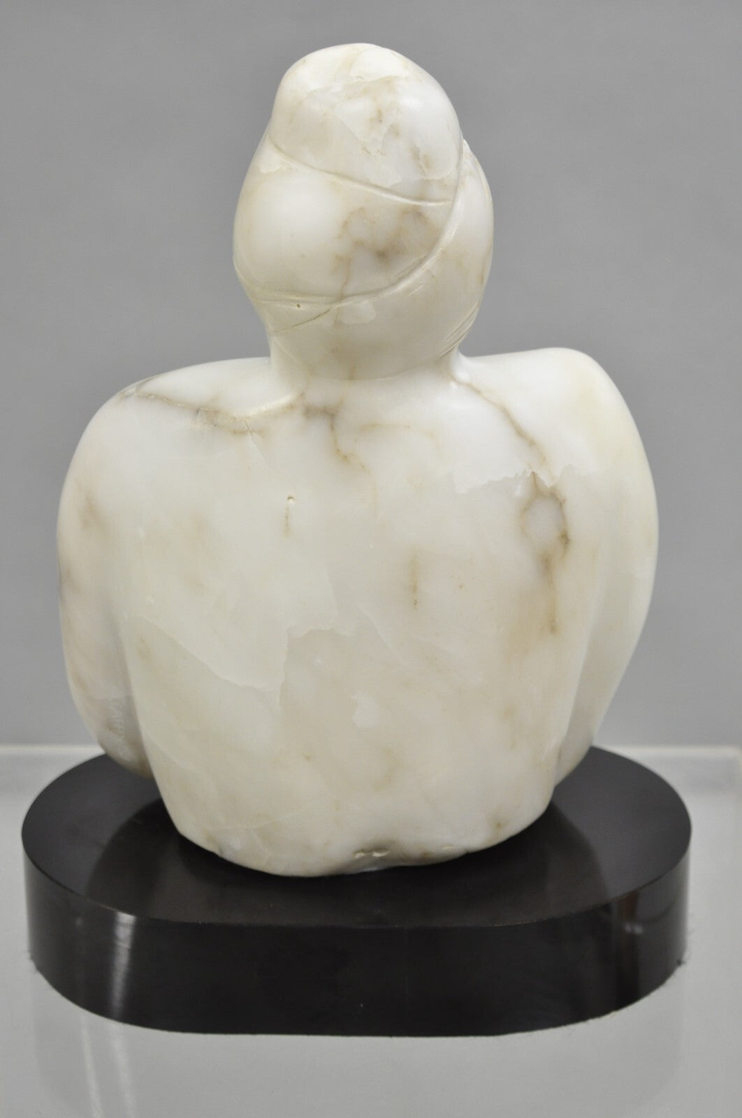 Morton Gaffin "Woman III" Modernist Carved White Alabaster Nude Bust Sculpture