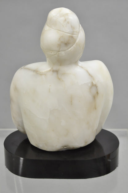 Morton Gaffin "Woman III" Modernist Carved White Alabaster Nude Bust Sculpture