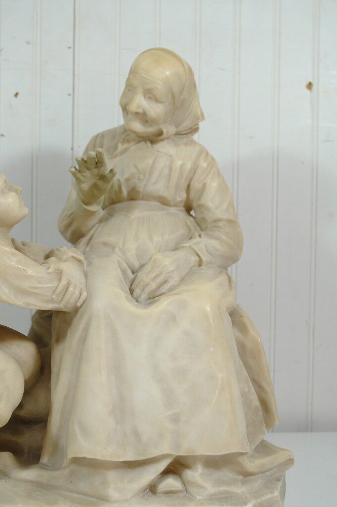 E Battiglia La Favola Della Nonna Alabaster Italian Sculpture Tale of Grandma