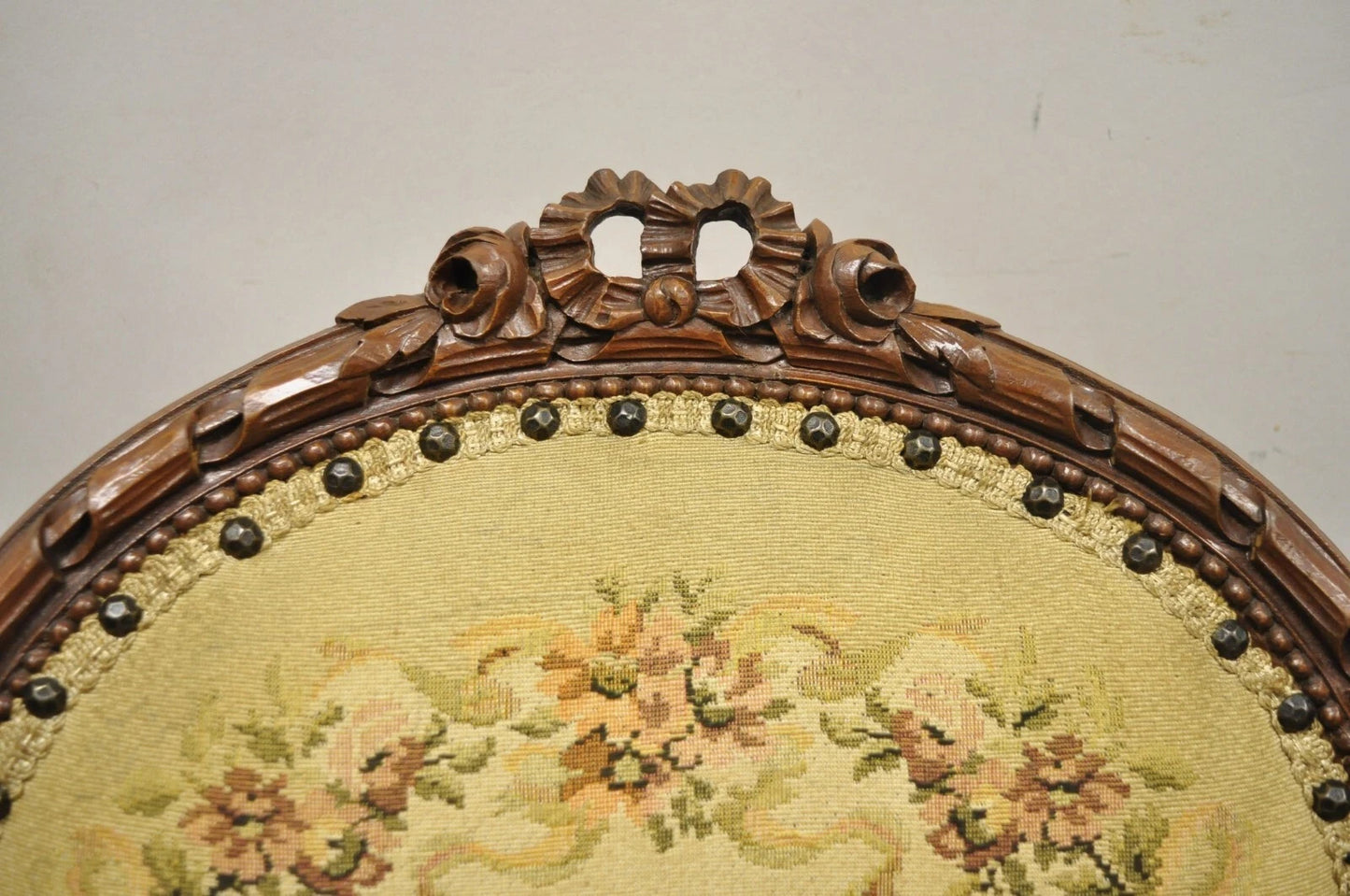 Antique French Country Louis XV Victorian Floral Tapestry Arm Chairs - a Pair