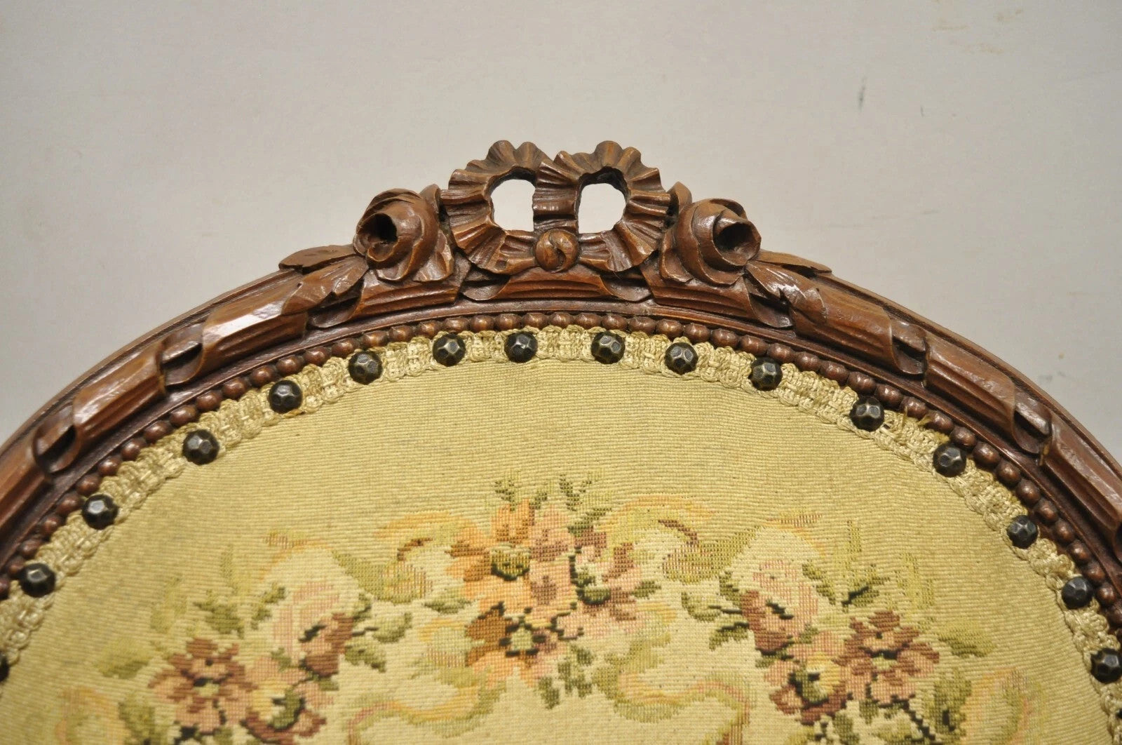 Antique French Country Louis XV Victorian Floral Tapestry Arm Chairs - a Pair