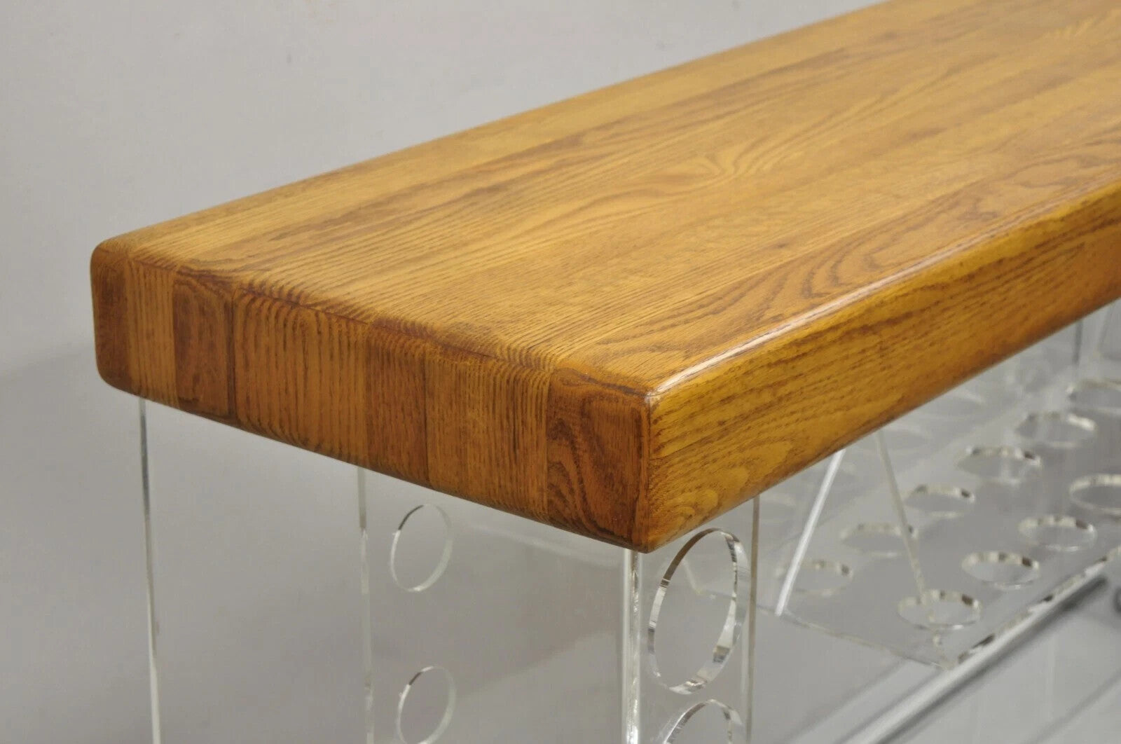 Vintage Mid Century Modern Lucite and Oak Wood Butcher Block Liquor Bar Table