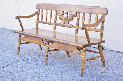Vintage Cushman Federal Style Maple Wood Carved Eagle Back Settee Deacons Bench
