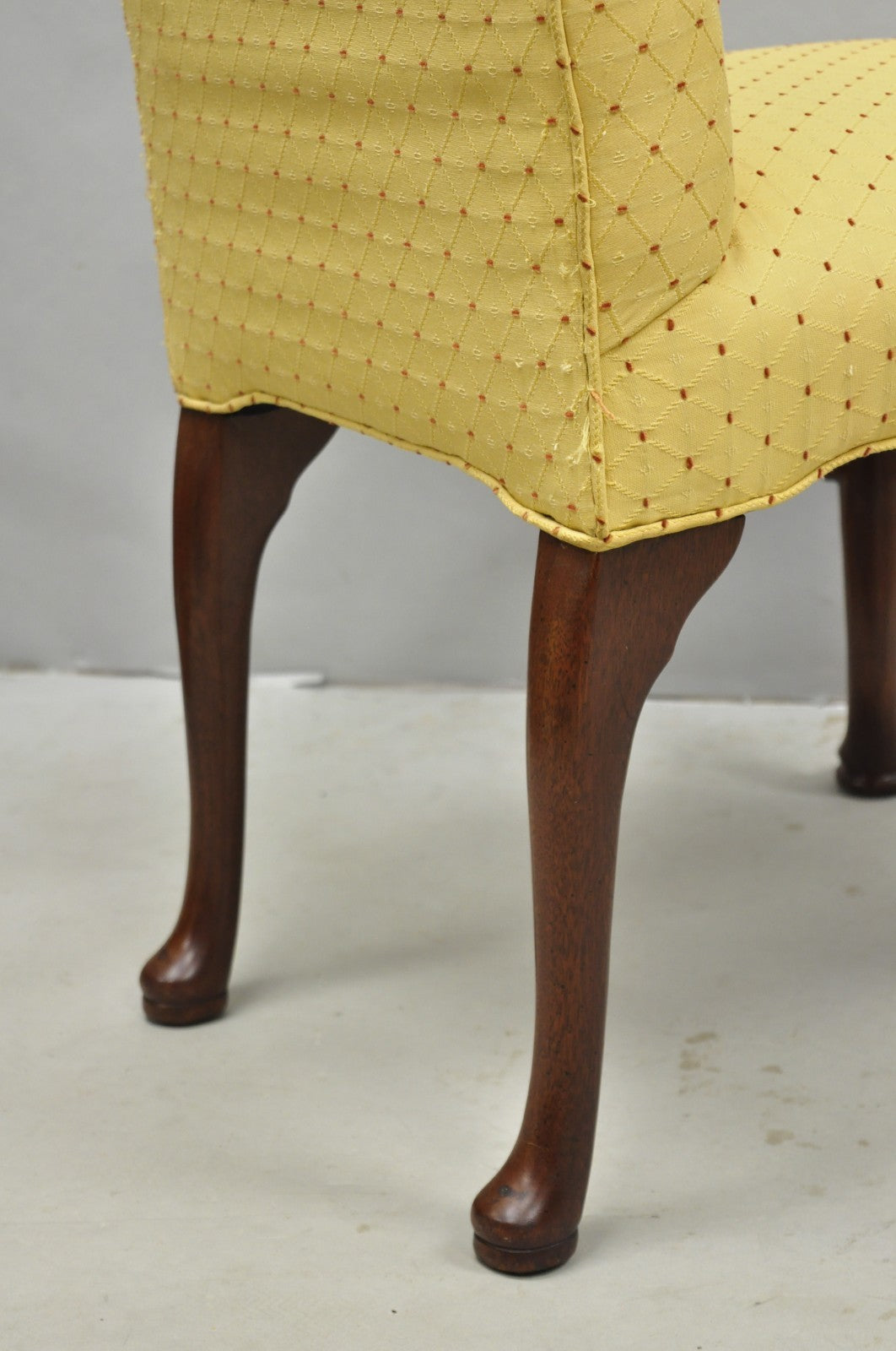 Vintage Queen Anne Style Cherry Wood Upholstered Dining Side Chairs - Set of 6
