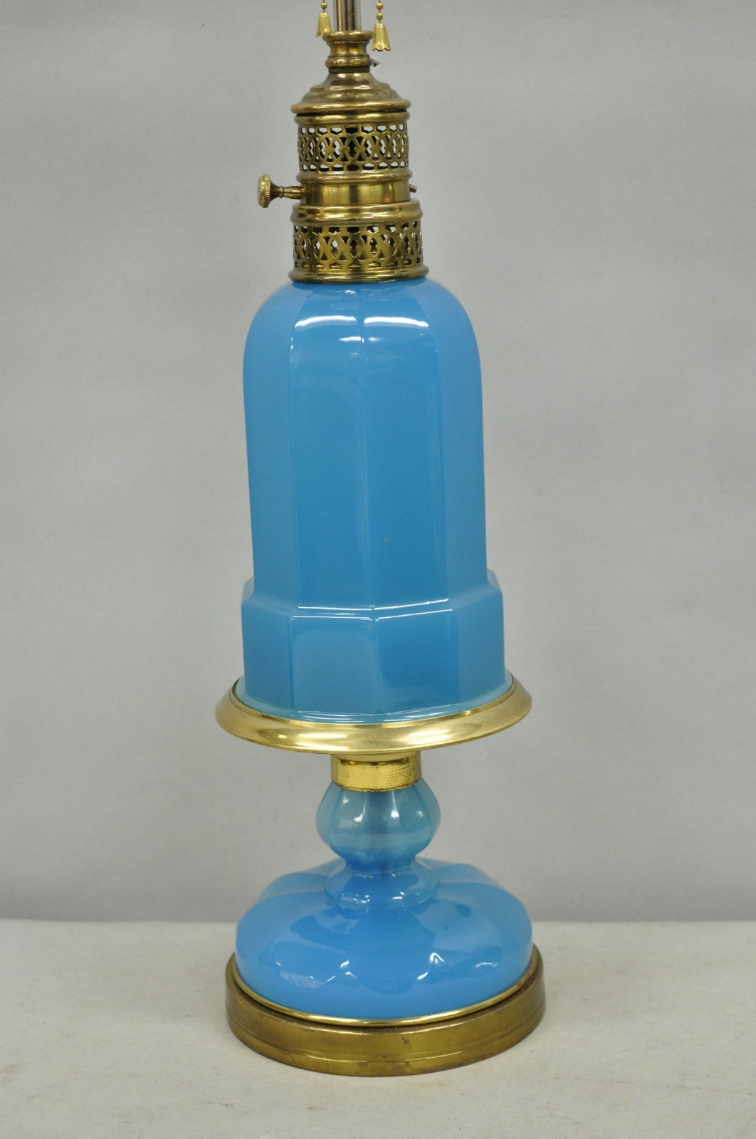 Vintage French Neoclassical Blue Opaline Glass Hollywood Regency Table Lamp