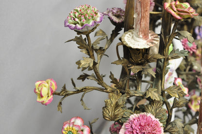 French Louis XV Repro Bronze & Porcelain Candelabra Lamps by United Wilson, Pair