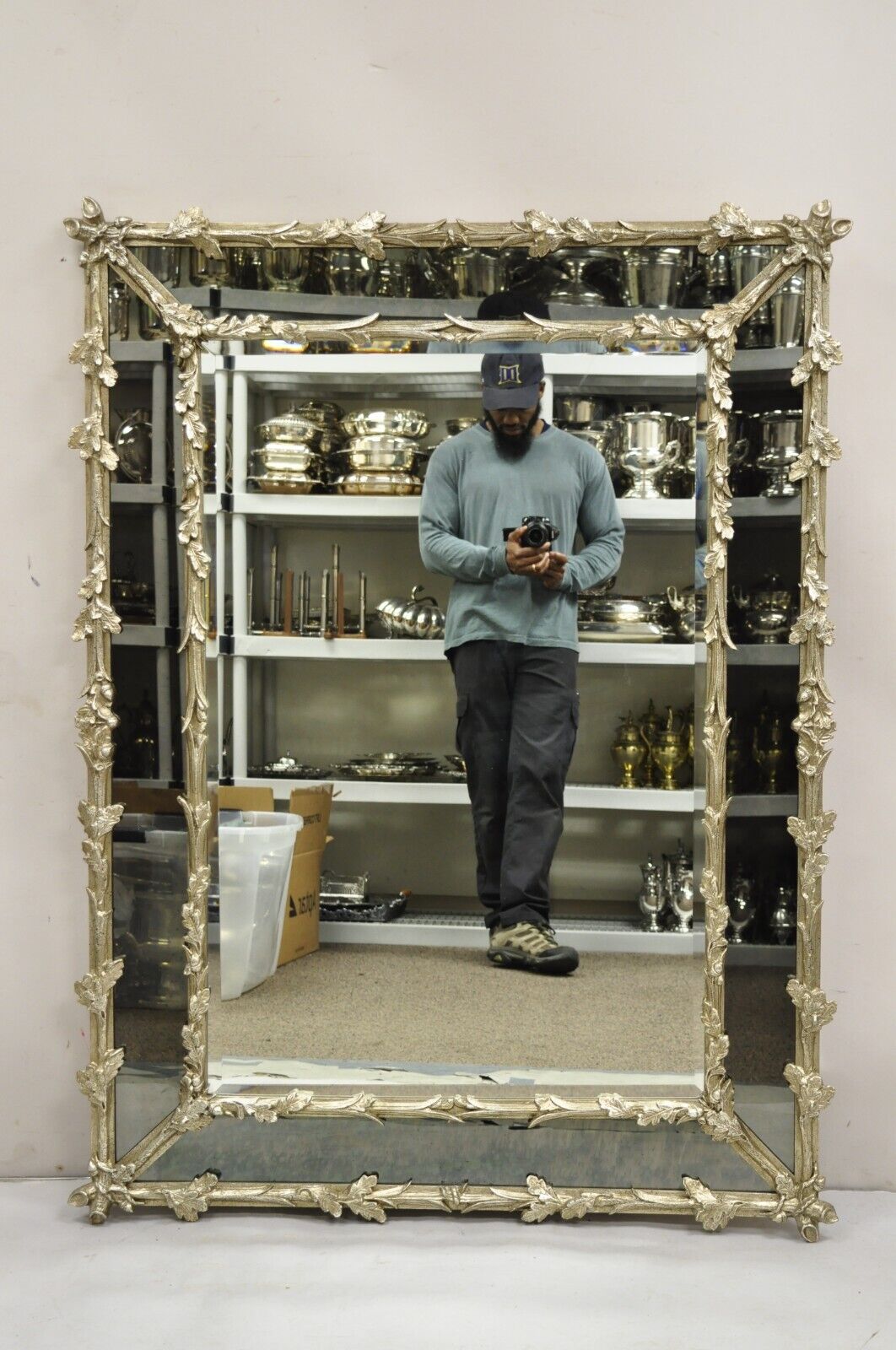 Vintage Friedman Brothers Hollywood Regency Silver Gilt Faux Bois Wall Mirror