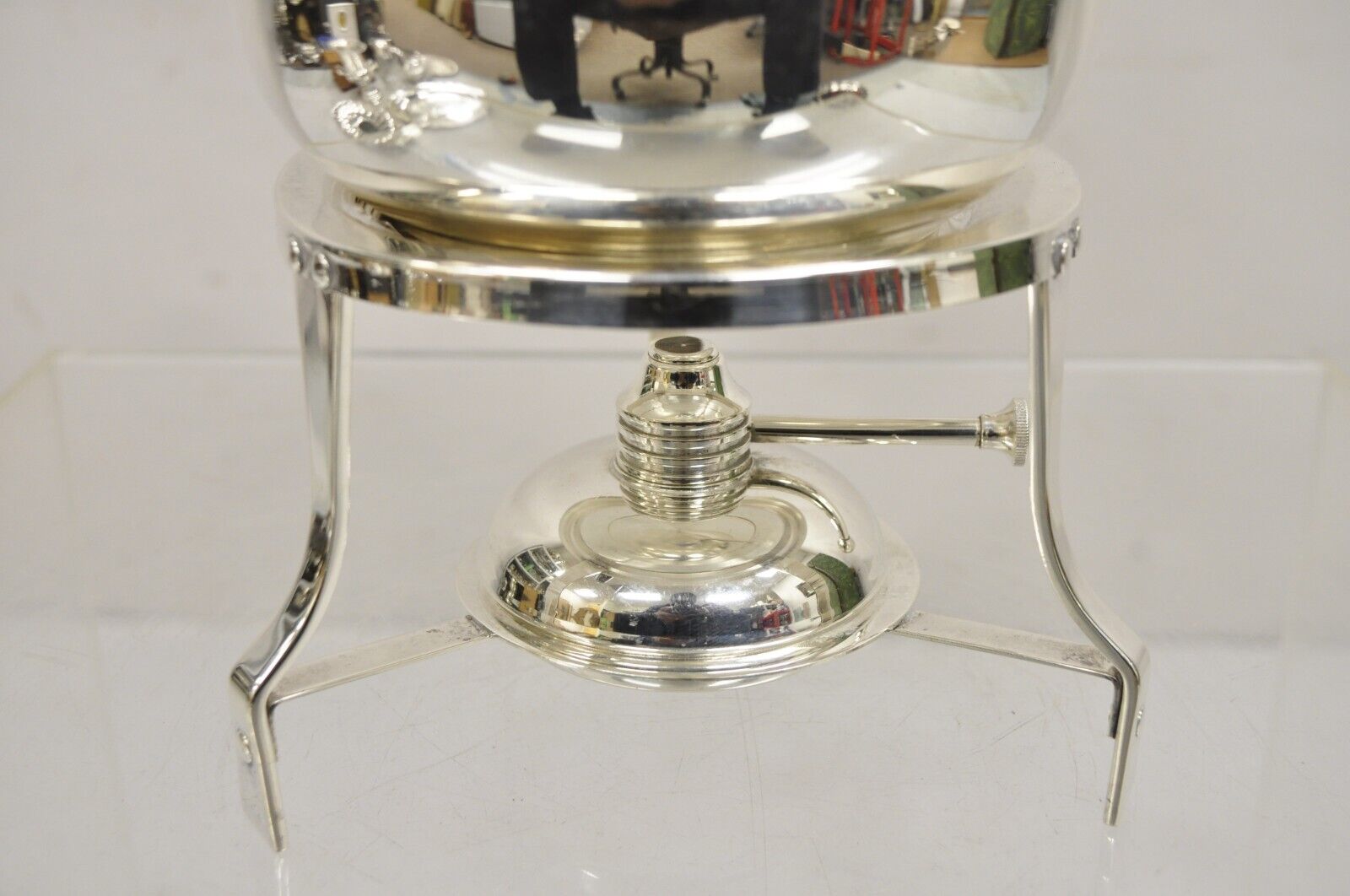 Vintage Mid Century Modern Silver Plated Steel Fondue Pot Warmer Set