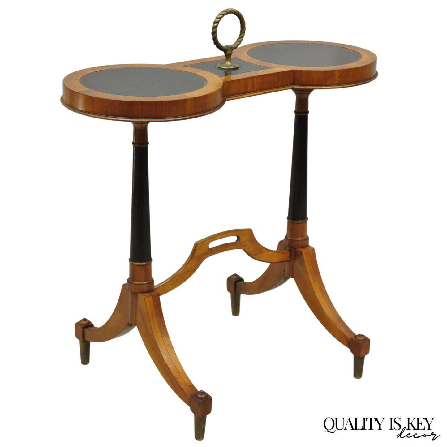 Vintage Weiman Heiroom French Empire Regency Style Black Leather Top Side Table