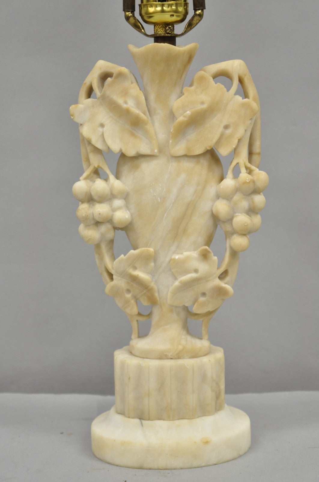 Art Nouveau Italian Carved Alabaster Marble Small Urn & Grapevine Table Lamp