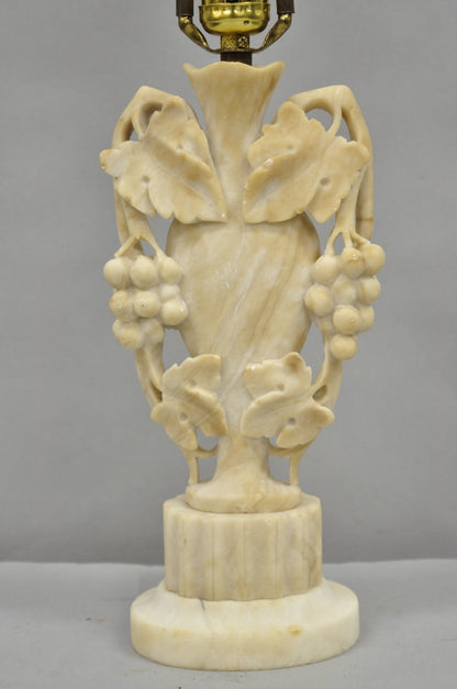Art Nouveau Italian Carved Alabaster Marble Small Urn & Grapevine Table Lamp