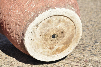 Vintage Red Distress Paint Fiberglass Round Garden Planter Pots Faux Stone Pair
