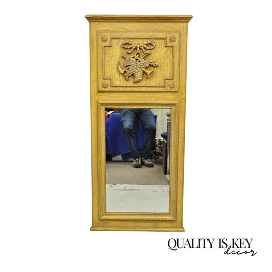 Vintage French Country Provincial Style Oak Wood Trumeau Wall Mirror by Baker