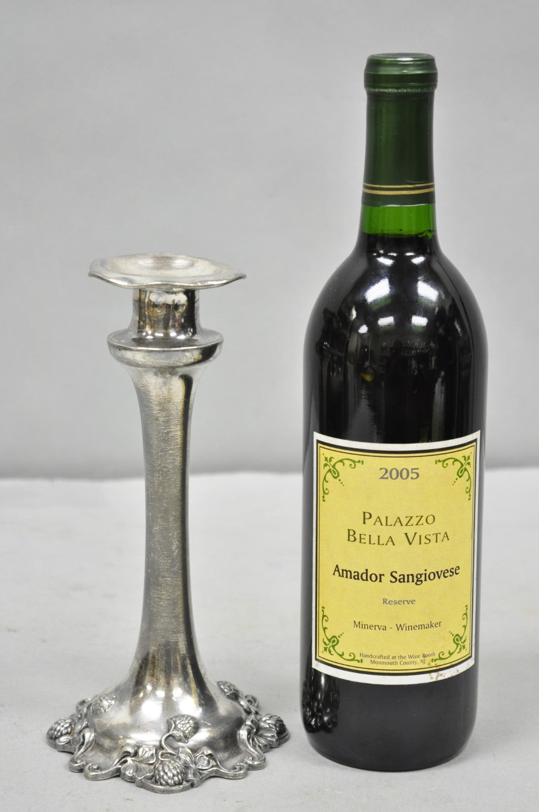 Antique Art Nouveau Silver Plated Floral Repousse 8" Candlestick by Victor