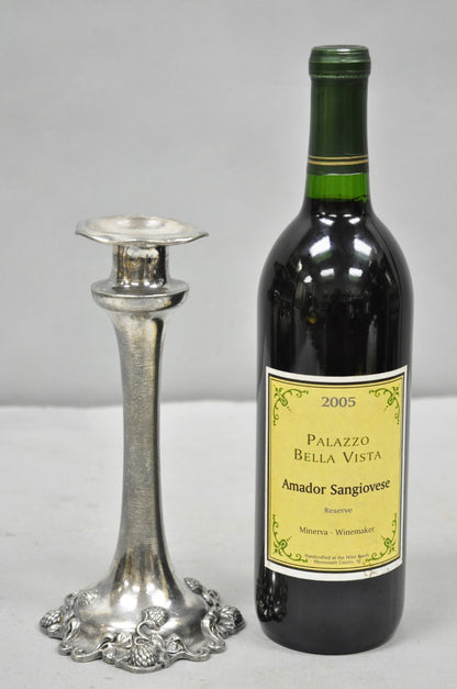 Antique Art Nouveau Silver Plated Floral Repousse 8" Candlestick by Victor