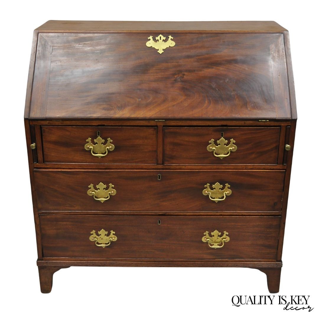 Antique 19th C. Chippendale George III Mahogany Slant Front Secretary Desk