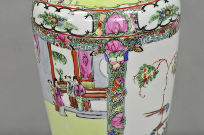Vintage Chinese Porcelain Jardiniere Vase Hand Painted Green White Table Lamp