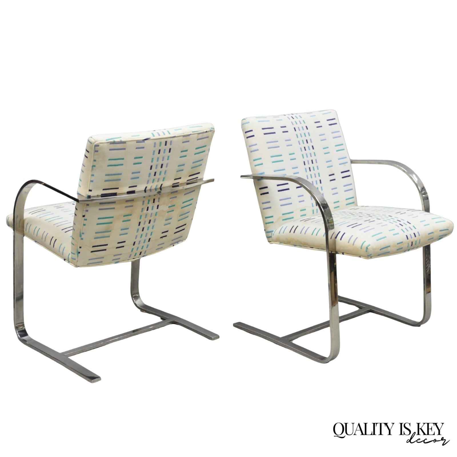 Vintage Mid Century Modern Brno Style Chrome Cantilever Baughman Arm Chair Pair