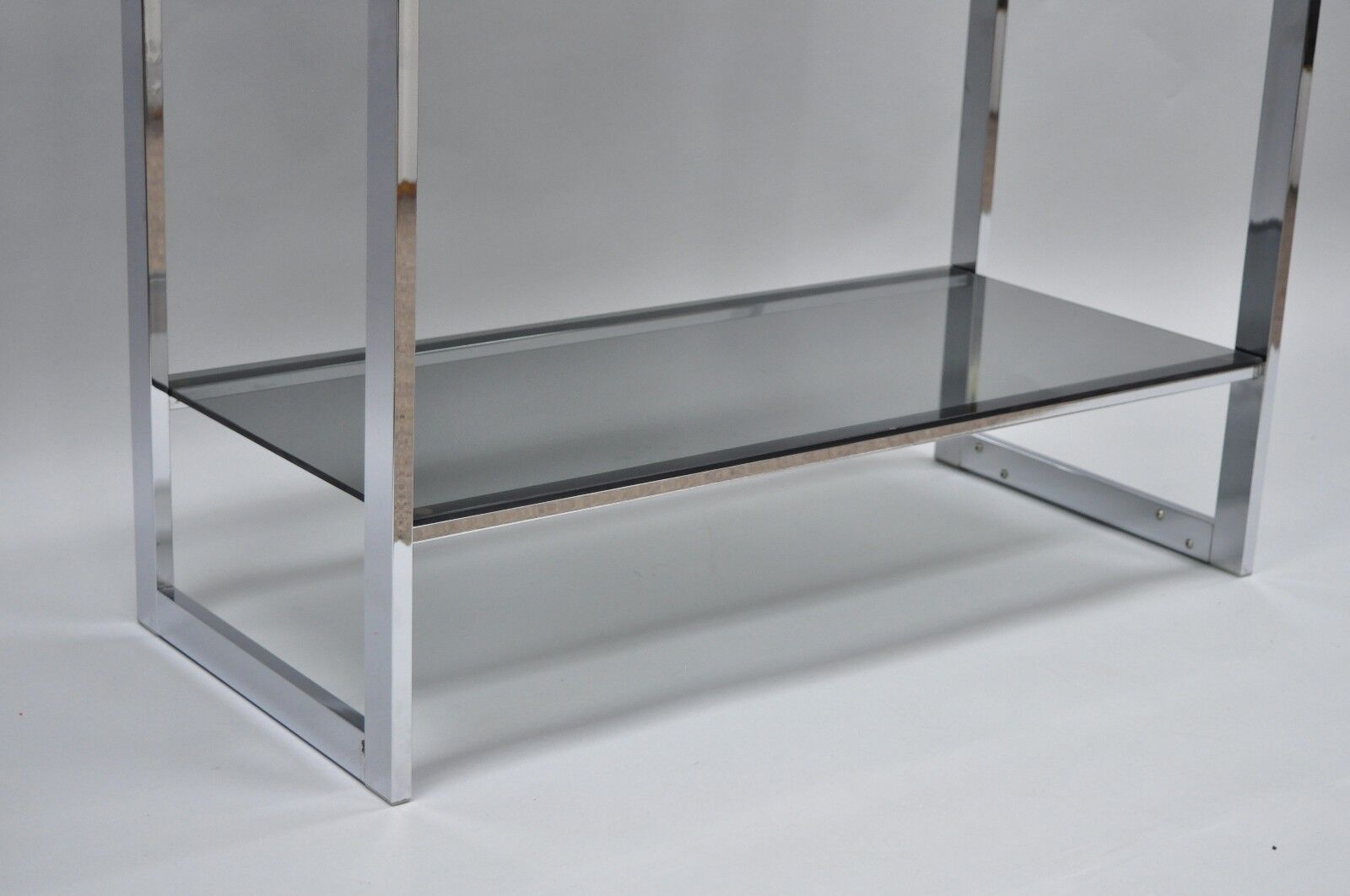 Mid Century Modern Chrome Smoked Glass Etagere Bookcase Shelf Baughman Style 74"