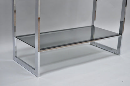 Mid Century Modern Chrome Smoked Glass Etagere Bookcase Shelf Baughman Style 74"