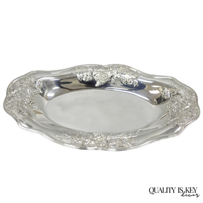Superior Silver Grapevine Repousse Silver Plated Bread Plate Tray Trinket Dish