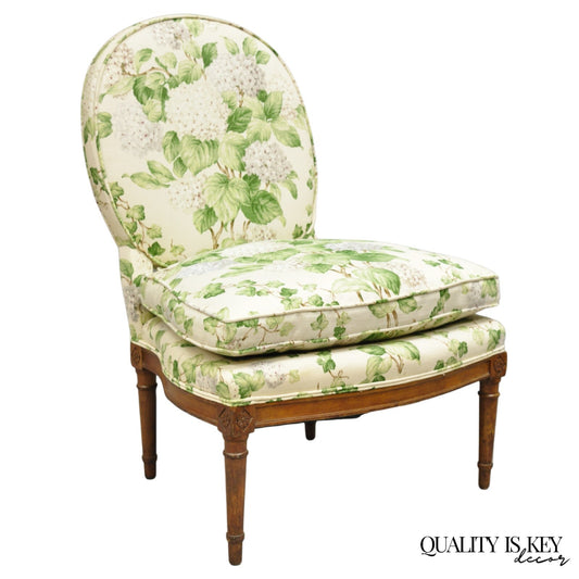 Antique French Country Louis XVI Style Walnut Boudoir Slipper Lounge Chair