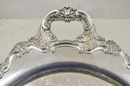Antique English Victorian Silver Plated Large Oval Serving Platter Bar Tray