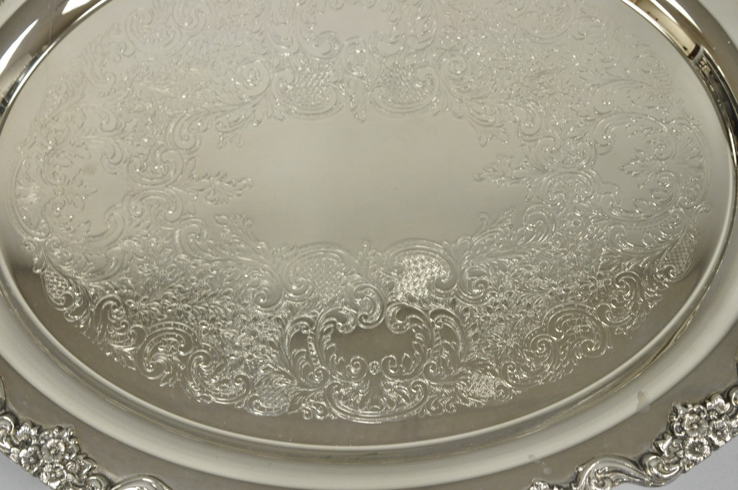 Vintage Extra Large Oval Silver Plated Serving Platter Bar Tray w/ Smoked Finish