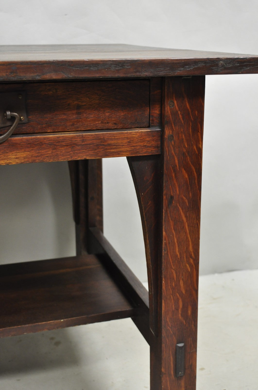 Antique Gustav Stickley Arts & Crafts Mission Oak Two Drawer Library Table Desk