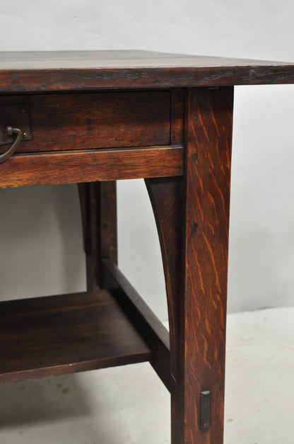 Antique Gustav Stickley Arts & Crafts Mission Oak Two Drawer Library Table Desk