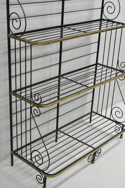 Vintage French Bakers Rack 3 Tier Scrolling Wrought Iron and Brass Etagere