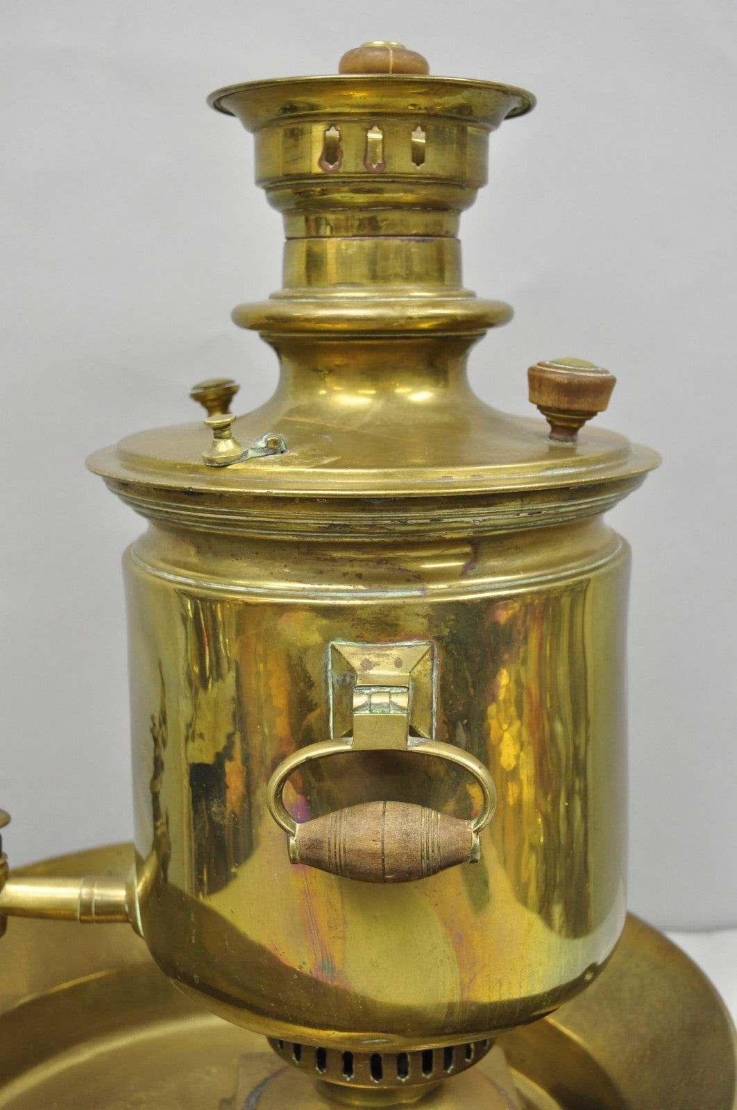 Antique Tula Russian Victorian Brass Samovar Set with Large Basin - 2 Pc Set