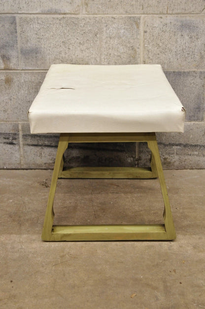 Vintage Mid Century Modern Green Painted Art Deco Vanity Bench Stool Ottoman