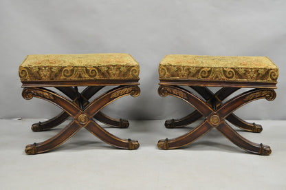 Ethan Allen Alexis X-Frame Regency Style Curule Footstool Stool Ottoman - a Pair