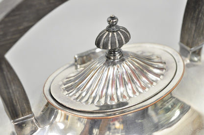 Antique English Art Nouveau Silver Plated Tilting Tea Kettle Pot on Stand