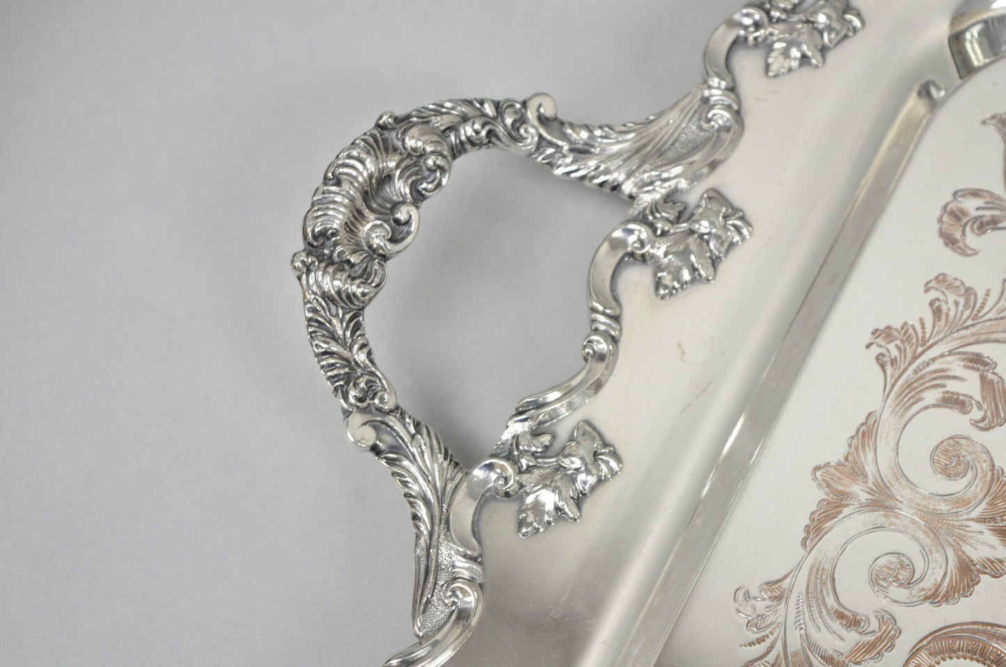 Vintage English Victorian Silver Plated Ornate Footed Serving Platter Bar Tray