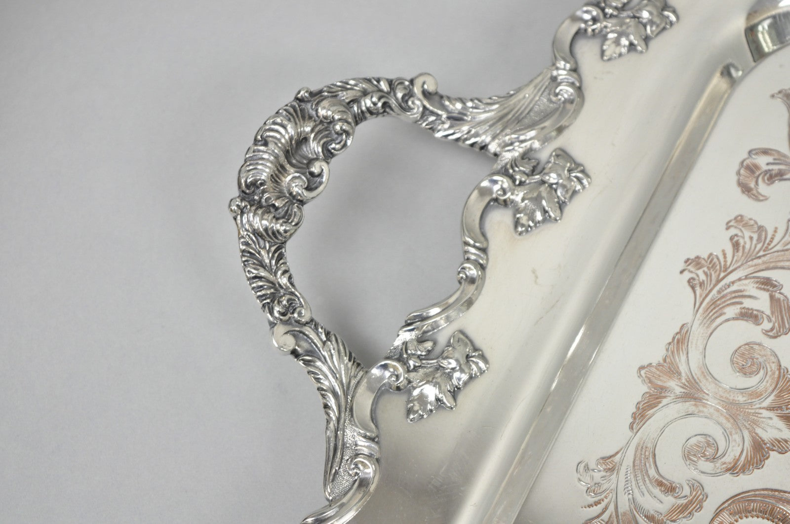 Vintage English Victorian Silver Plated Ornate Footed Serving Platter Bar Tray