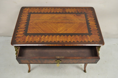 Antique French Louis XV Style Bronze Mount Marquetry Inlay 1 Drawer Writing Desk