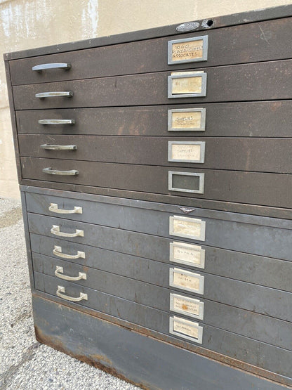 Vintage Cole Steel Metal Industrial Stacking Flat File Map Cabinet w/ 10 Drawers